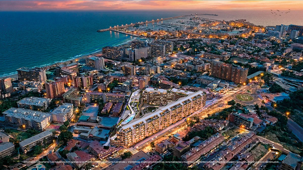 Aerial view of Magna and the Torremolinos coastline at night