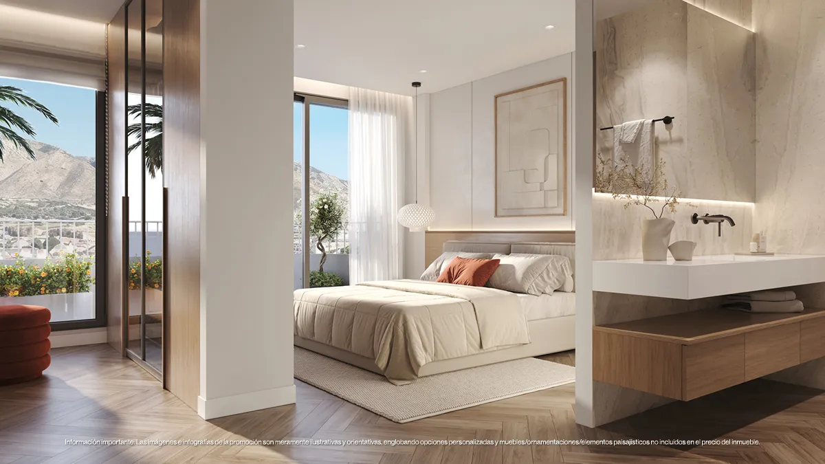 Magna bedroom interior with mountain view and ensuite