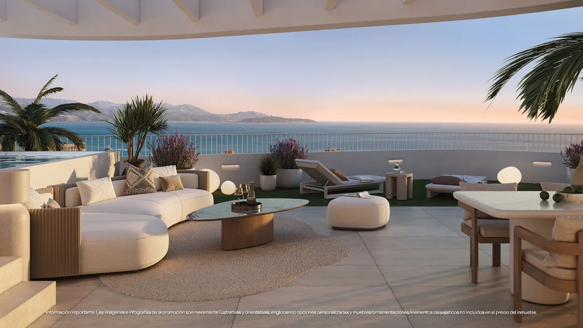 Magna penthouse terrace at sunset with sea view